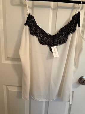Ann Taylor Factory Ivory Camisole with Black Lace Trim